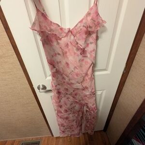 Lulu's Pink Floral Ruffled Slip Dress